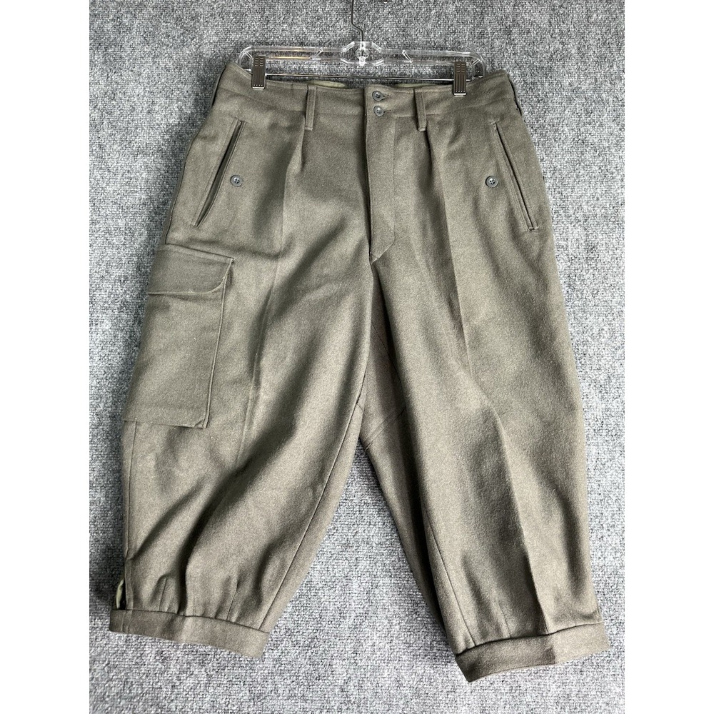Army Wool Lederhosen Knee Length Pants 33 Waist Vintage Buckles At Knee